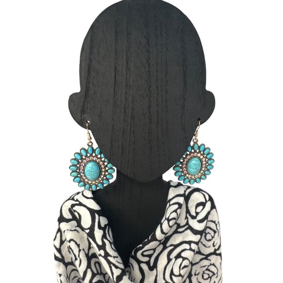 2/$24 Glamourous Vintage Turquoise & Gold Boho Statement Earrings - Picture 3 of 9